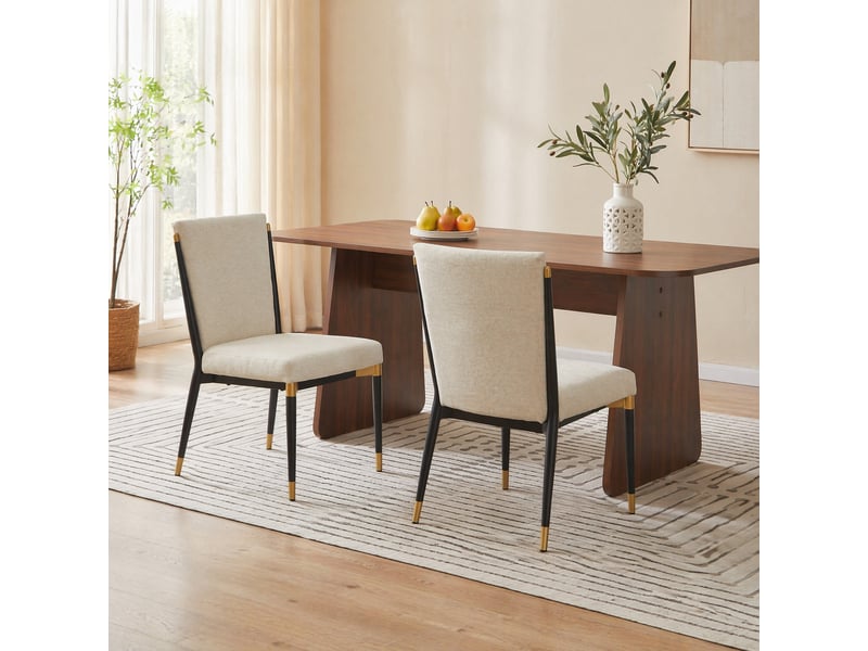  Lot de 2 chaises de salle à manger scandinaves en tissu beige, piètement noir et doré  - Conforama B