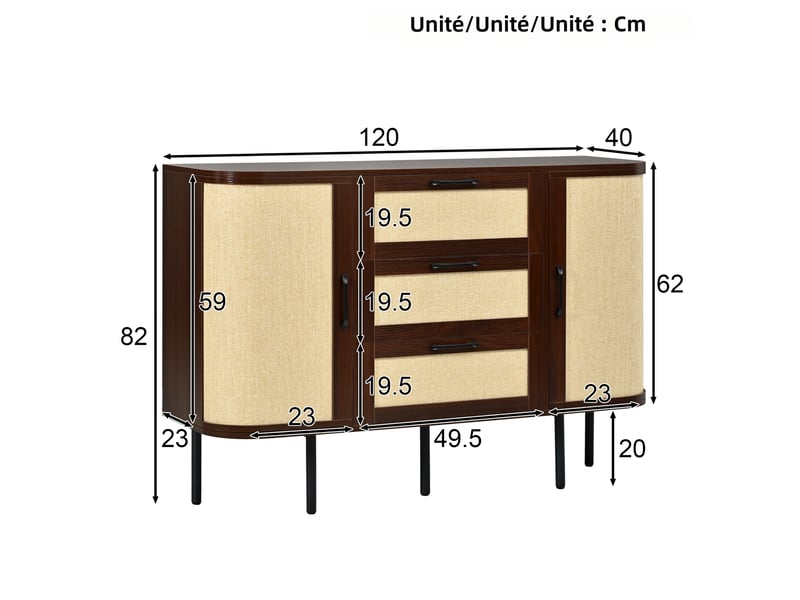  Ensemble meuble tv et buffet 180x40x45 cm et 120x40x82 cm noyer mdf rangement salon moderne evarich - Conforama C