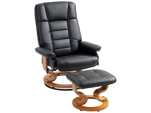 Fauteuil inclinable avec repose-pieds, pivotant et inclinable, revêtement en similicuir, jusqu'à 150 kg, structure en bois, noir