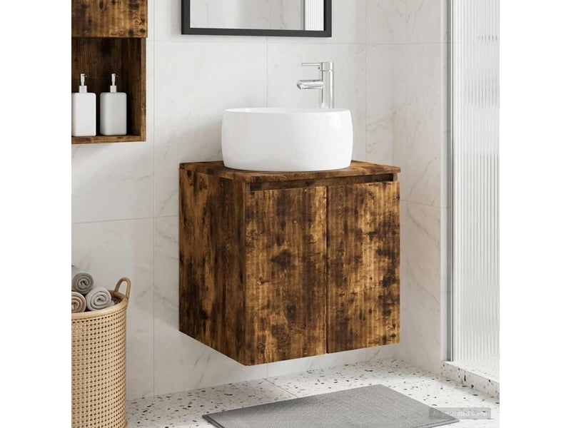  Vanité de lavabo mural, meuble de rangement chêne fumé 49.5x44.5x66 cm shl9547  - Conforama B
