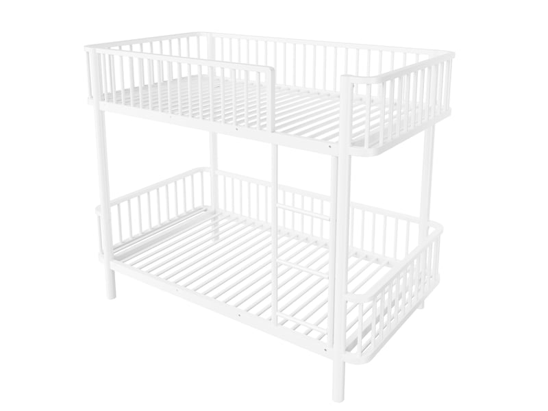  Lit superposé 90 x 200 cm avec angles arrondis et barrières de sécurité en métal blanc sans matelas  - Conforama A