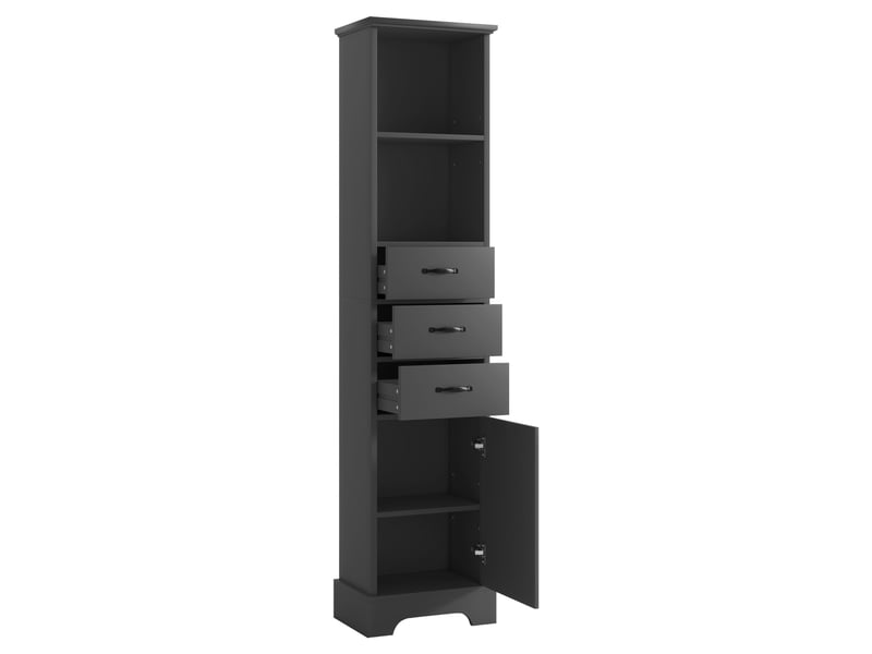 Colonne salle de bain noire 38 × 26 × 173 cm, 3 tiroirs, étagères réglables - Conforama D