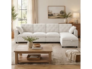 Canapé d'angle réversible convertible <strong>MODENVIE</strong> <strong></strong> 4 places Polyester beige avec coffre de rangement