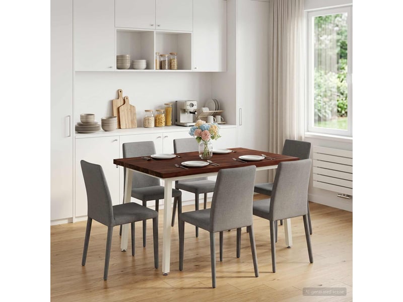  Table à manger moderne 90x55x75 cm bois d'acacia massif marron foncé et blanc shl2830  - Conforama C