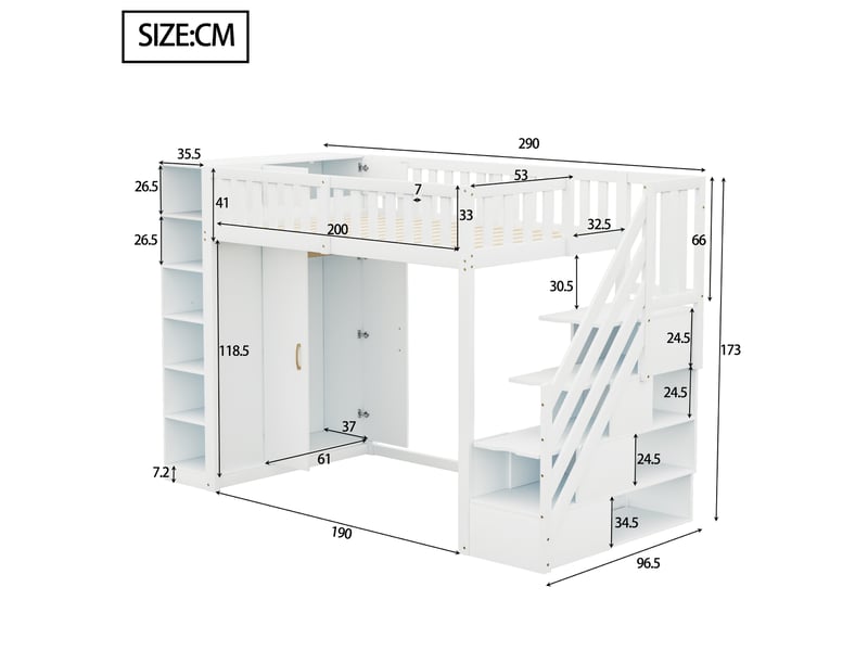  Lit mezzanine 90x200 cm coloris blanc bois massif lit enfant blanc - Conforama C