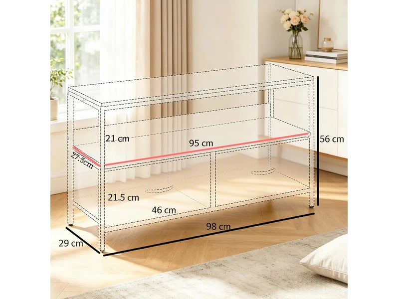 Meuble tv modenvie industriel 98 x 29 x 56 cm avec 2 tiroirs pliables marron rustique noir et gris  - Conforama C