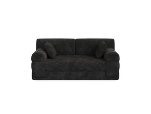 Canapé droit convertible 2 places 168 x 80 x 81 cm avec dossier haut, 2 porte-gobelets et 4 poches latérales, velours côtelé, noir