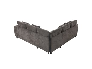 Canapé d'angle panoramique fixe <strong></strong> <strong></strong> 5 places Tissu gris avec coffre de rangement