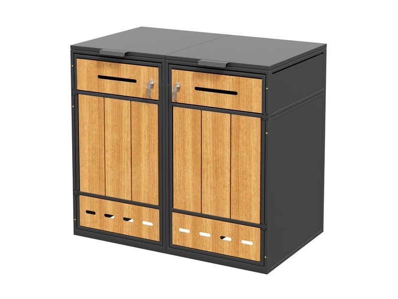 Meuble rangement extérieur double bac 2 compartiments acier gris bois aéré homvra - Conforama A