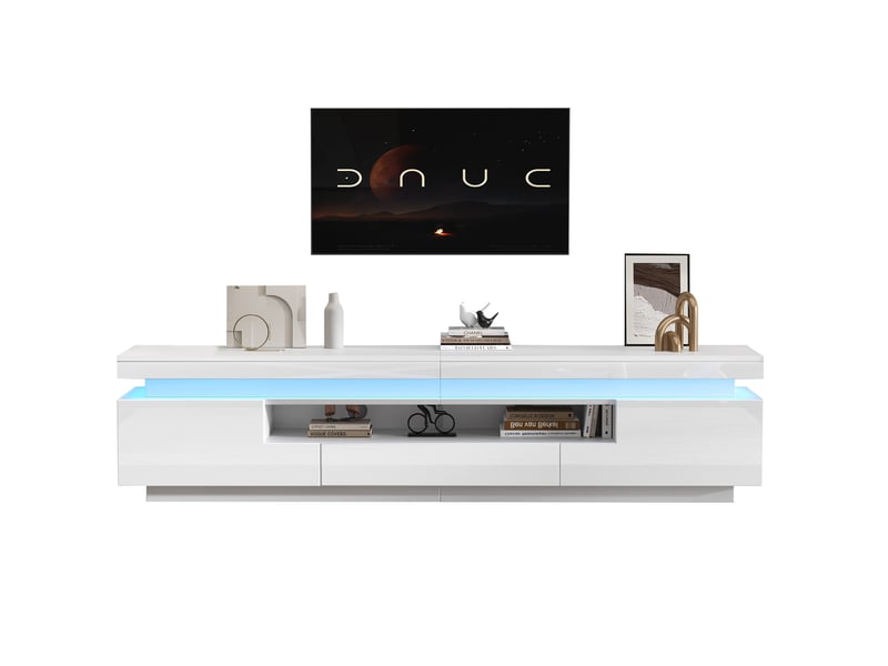  Meuble tv au sol blanc avec led, 2 caissons en l et 1 tiroir - 175 x 38 x 45 cm  - Conforama A