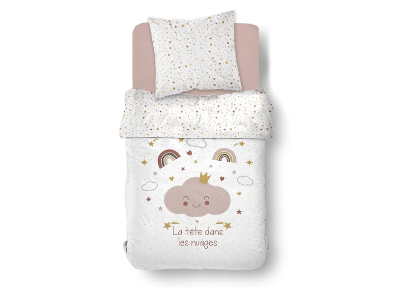 Parure de lit enfant imprimé coton la tete dans les nuages  - Conforama D