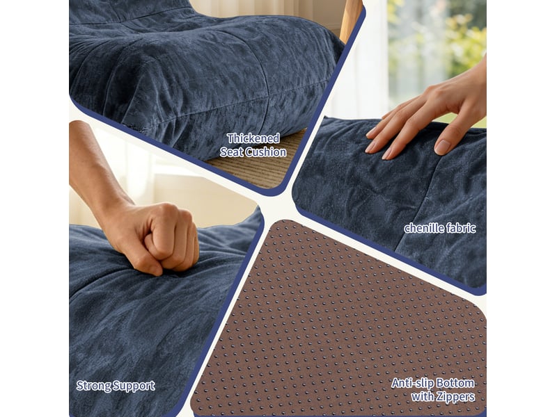  Pouf fauteuil en tissu bleu 90 × 100 × 80 cm, garnissage en mousse haute résilience pour lire et se détendre  - Conforama D