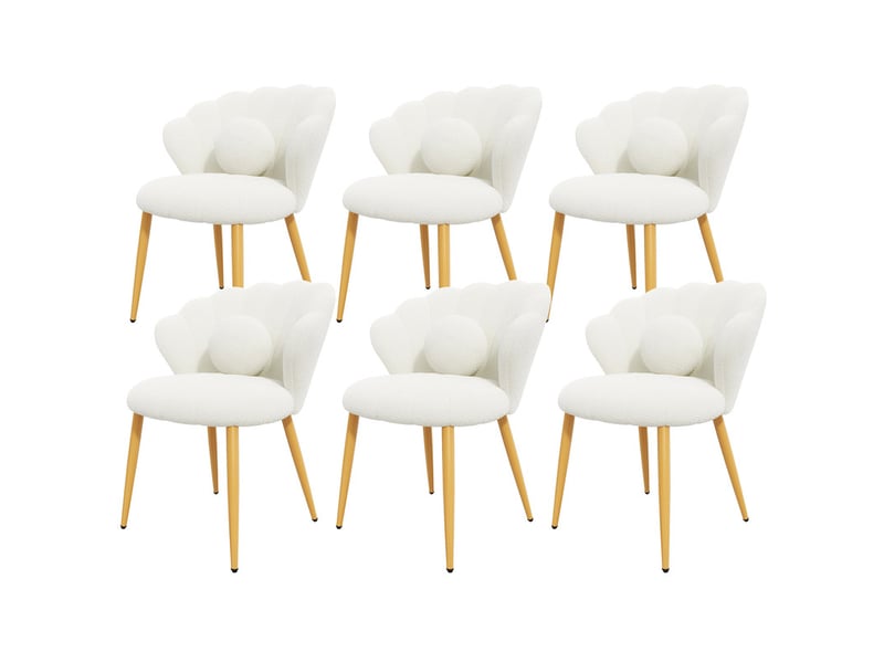  Lot de 6 chaises – rembourrées – pieds en métal doré – blanc  - Conforama C