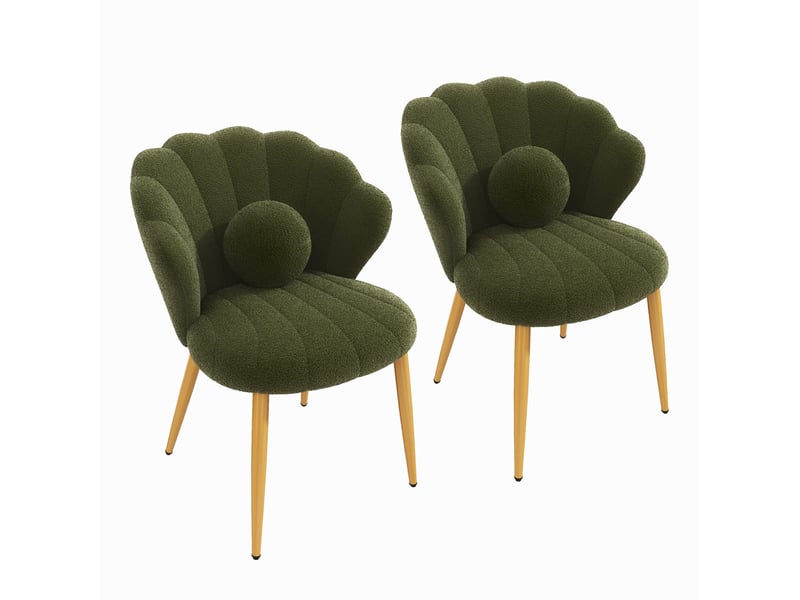  Lot de 2 chaises de salle à manger forme coquillage 60x62,5x83 cm en tissu vert  - Conforama A