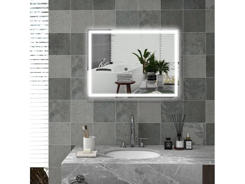  Miroir lumineux de salle de bain à led avec variateur, mémoire et antibuée en verre argenté 60 × 80 cm  - Conforama C