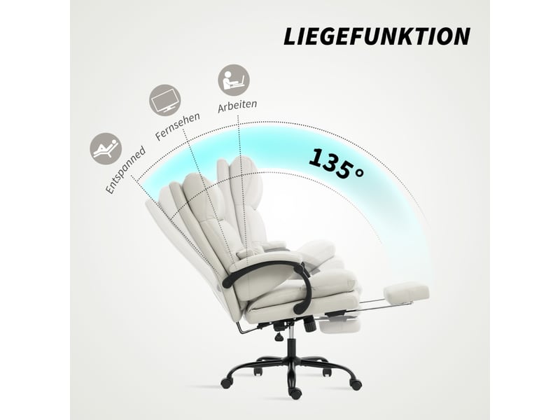  Chaise de bureau réglable avec repose-pieds et inclinaison 135° - lpospi - simili cuir gris clair  - Conforama B