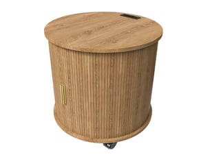 Table de chevet cylindrique, prise secteur et 2 ports usb, porte coulissante, mdf, décor chêne, meuble moderne, design
