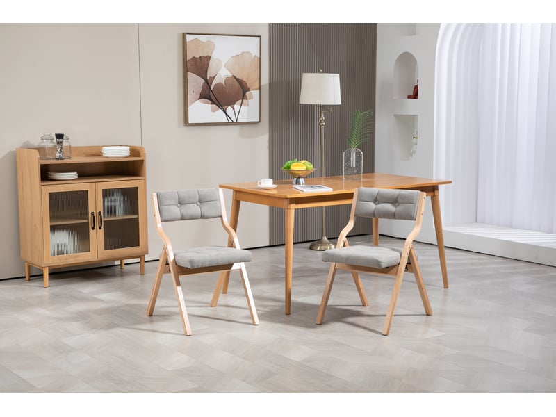  Chaise pliante lot de 2 avec assise rembourrée  - dossier courbé 110°, bois et velours gris  - Conforama E