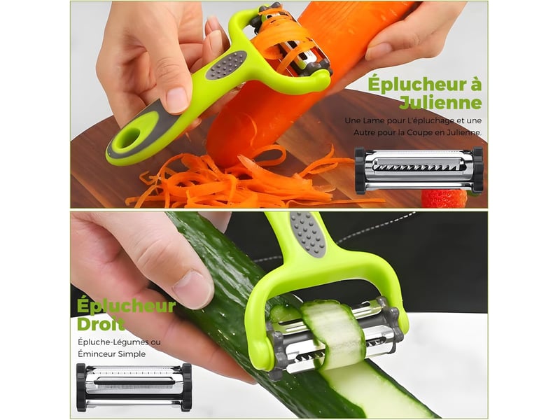 3 en 1 econome a julienne, éplucheur à fruits et légumes, eplucheur légumes avec poignée antidérapante est idéal pour peler les pommes de terre, les c - Conforama E