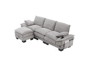 Canapé d'angle réversible fixe <strong>MERAX</strong> <strong></strong> 3 places Velours côtelé gris clair