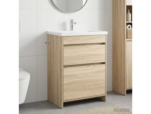 Meuble sous lavabo de salle de bain, commode chêne sonoma shl539