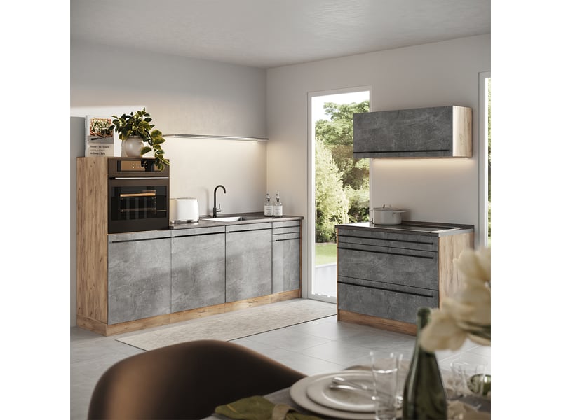  Vicco cuisine, bétonchêne doré, 220cm plan de travail anthracite  - Conforama C
