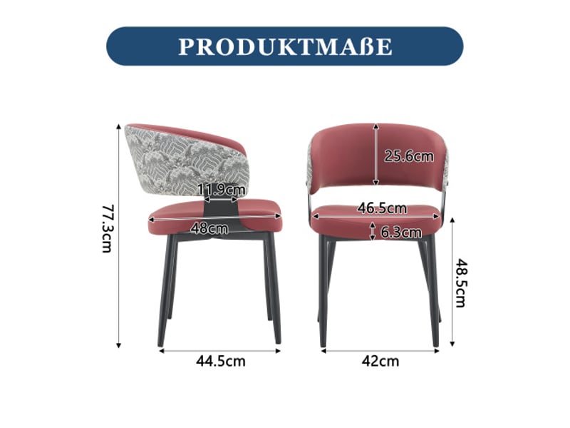  Chaises mid-century modern – lot de 2, fauteuils rétro simili cuir, accoudoirs tonneaux, dossier motif, pieds solides  - Conforama C