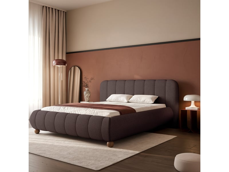 Selsey malunna - lit rembourré sur pieds boules - 200x200 cm - chenille marron Malunna - Conforama B