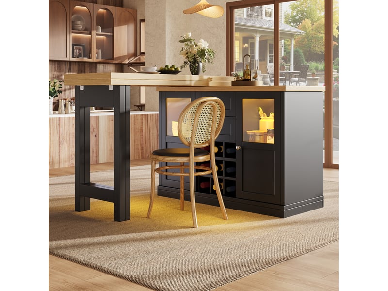 Buffet extensible 120-197x40x72 cm noir en mdf, pivotant 360°, rangement avec cave à vin - Conforama B