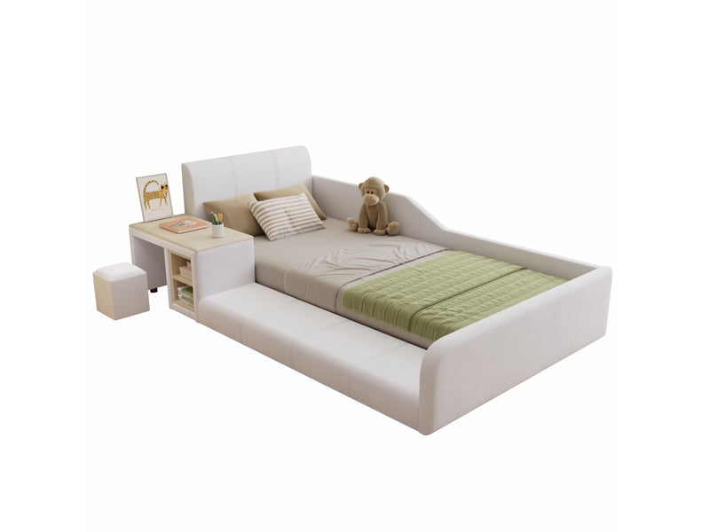  Modenvie lit enfant avec bureau 90x200 cm - avec tabouret et étagère, sans matelas - blanc  - Conforama A