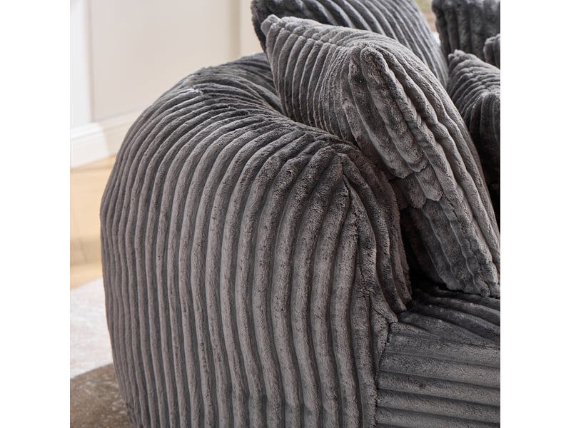  Fauteuil lounge rond modenvie en tissu chenille côtelé gris foncé avec repose-pieds, 168 x 123 x 63 cm  - Conforama E