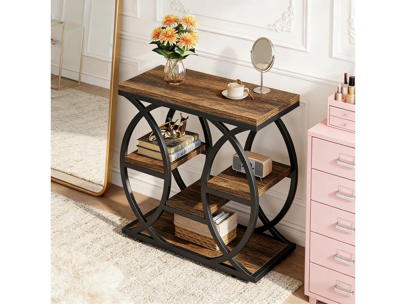  Table d’appoint à étagères superposées gain de place - lpospi - pour salon, structure métal et bois marron  - Conforama C