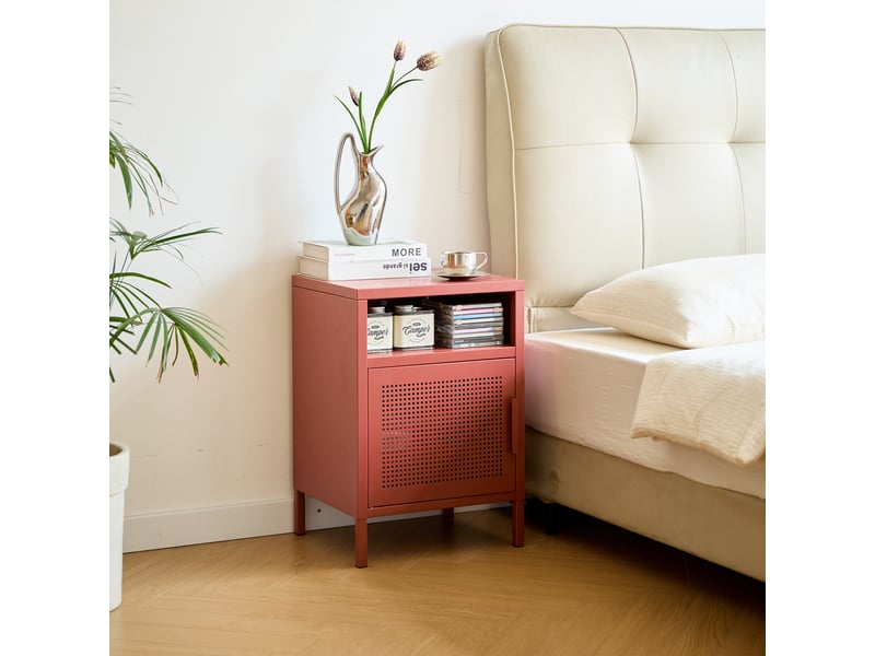  Nordlys - table de chevet nuit appoint 1 porte en métal avec rangement metal terracotta  - Conforama B