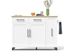Desserte de cuisine 120x40x90 cm blanche et naturelle en mdf, plateau rabattable et rangement mobile