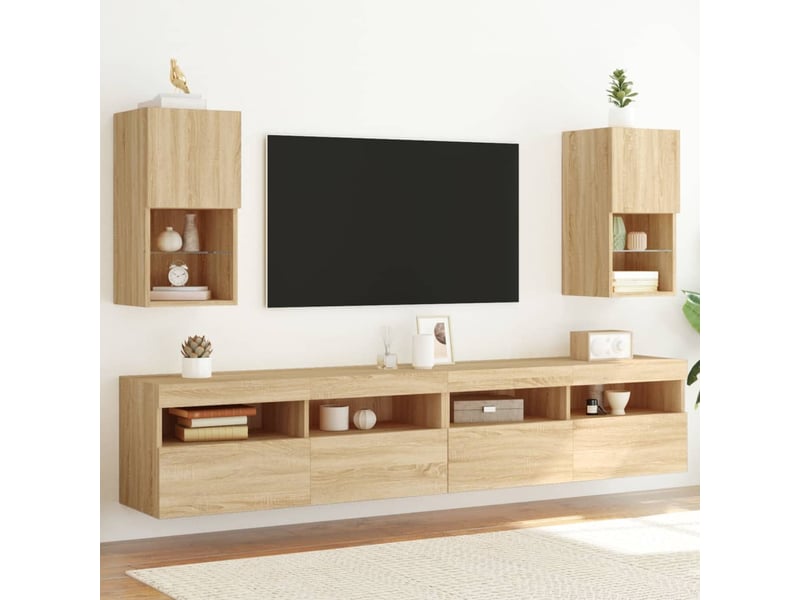  Lot de 2 meuble tv avec lumières led chêne sonoma 30,5x30x60 cm  - Conforama B