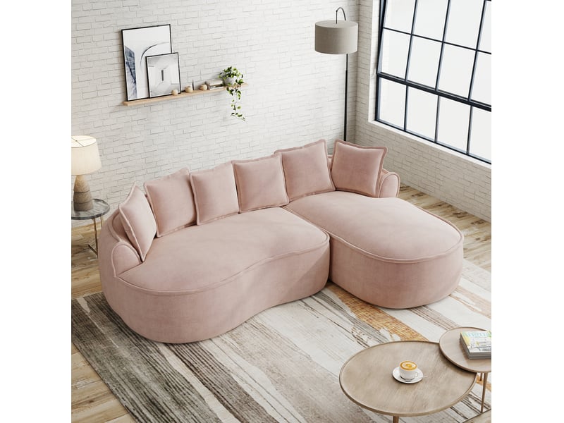  Canapé d'angle modulable 3 places en chenille rose avec méridienne droite  - Conforama D