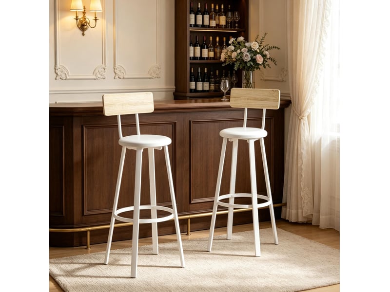  Lot de 2 tabourets de bar bicolores avec dossier, assise rembourrée et repose-pieds, style industriel moderne  - Conforama B