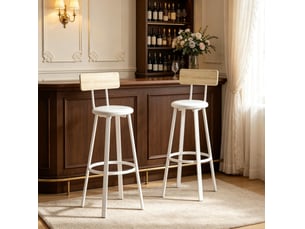 Lot de 2 tabourets de bar bicolores avec dossier, assise rembourrée et repose-pieds, style industriel moderne