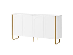 Buffet en mdf avec 4 portes, pieds métal, façade en relief arqué, coins arrondis et ouverture push-to-open, rangement moderne pour salon, pour aménagement intérieur moderne