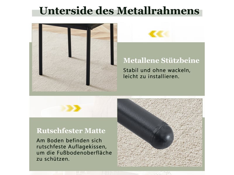  Chaises de salle à manger lot de 4 à dossier côtelé  - pieds en métal, simili cuir noir  - Conforama E