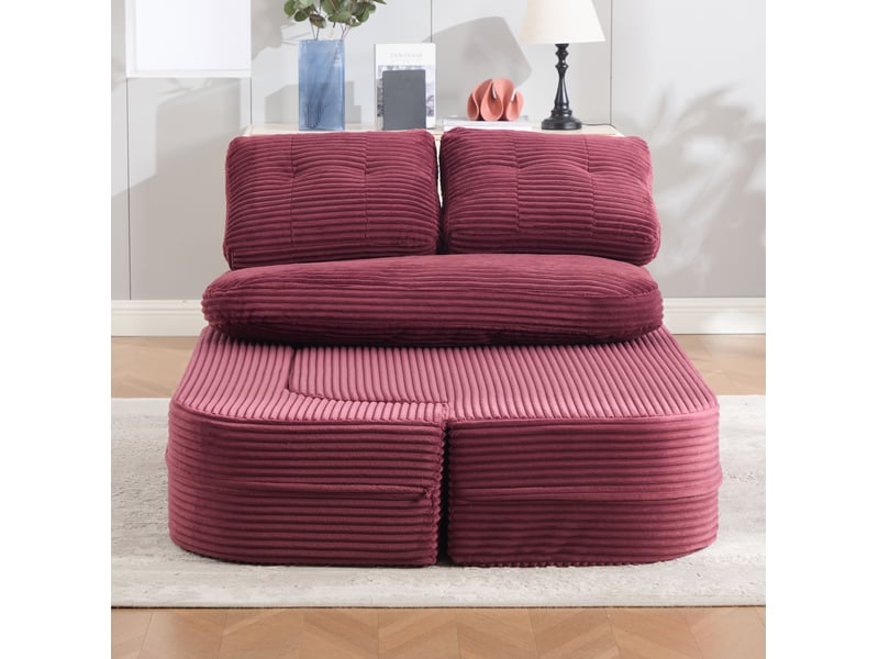  Canapé-lit 2-en-1 165x97x61 cm, ouvert 165x123x30 cm, 2 porte-gobelets, velours côtelé rouge bordeaux, sans matelas  - Conforama D