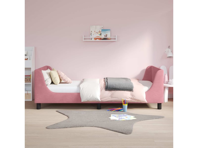 Cadre de lit pour enfants - lit jeune avec tête de lit rose 90 x 200 cm  - Conforama C