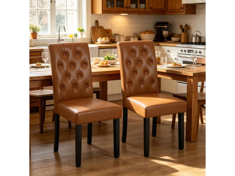  Chaise de salle à manger 49x99x42 cm dossier haut polyuréthane (pu) bois marron 2 pièces  - Conforama E