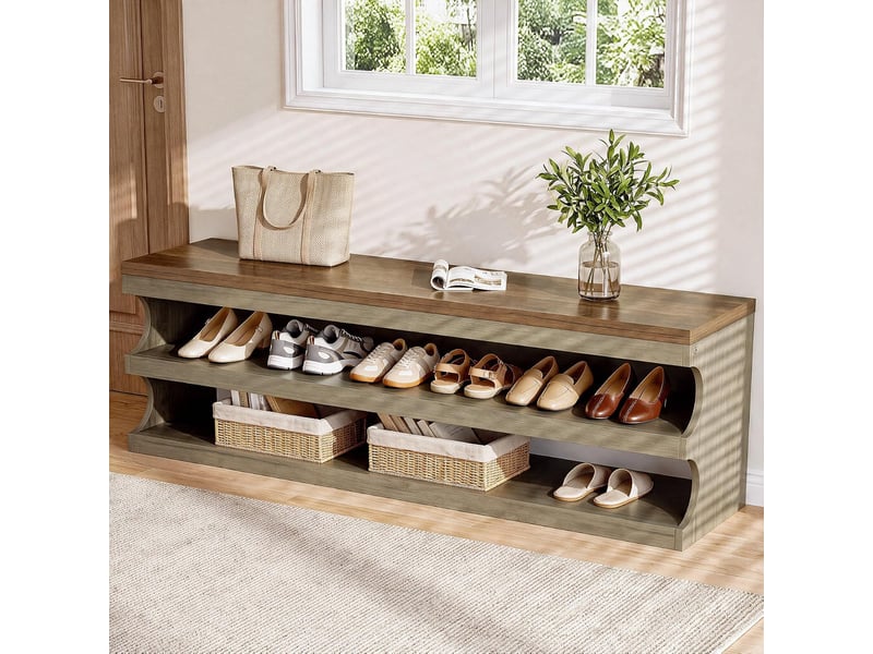  Banc-meuble à chaussures d'entrée de 140 cm, avec étagère à chaussures à trois niveaux. Ce banc-meuble à chaussures est doté de panneaux épais et d'une assise spacieuse  - Conforama D