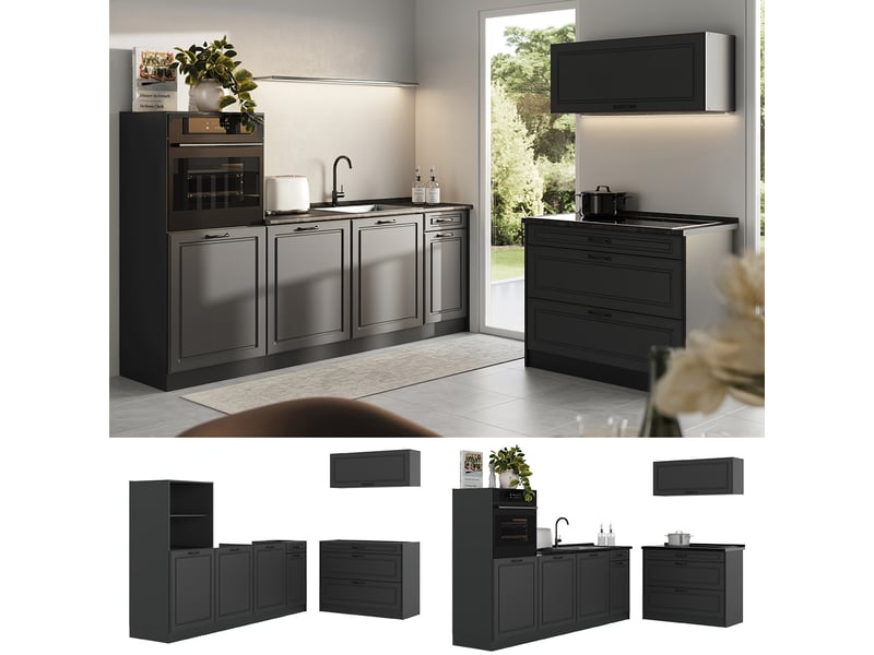  Vicco cuisine, anthracite campagneanthracite, 220cm plan de travail marbre  - Conforama D