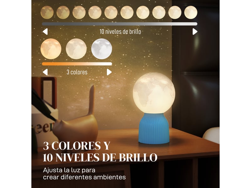  Ensemble de 3 lampes de chevet 3d blanches, 3 couleurs, 10 niveaux de luminosité réglables, connexion usb.  - Conforama E