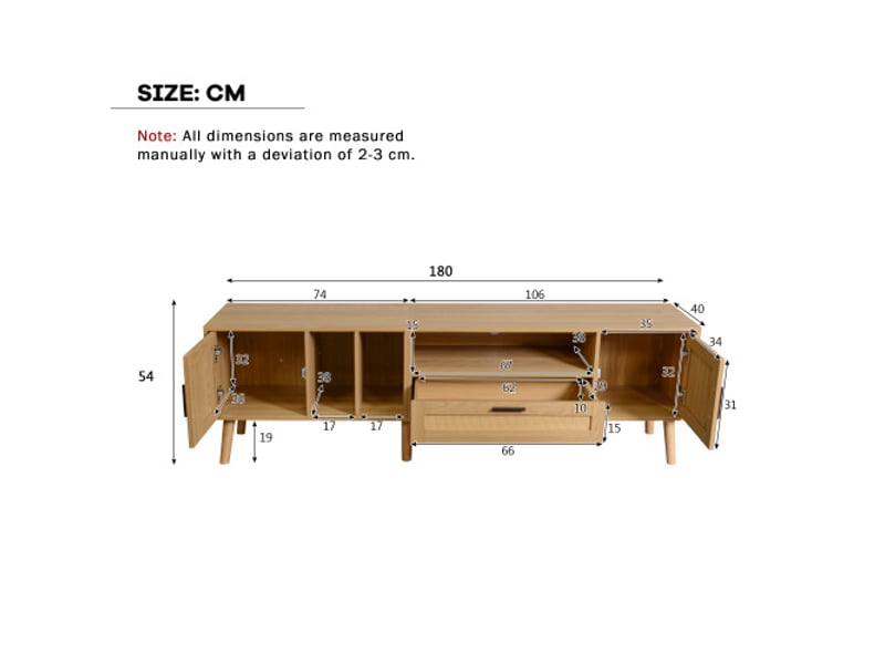  Meuble tv naturel 180 cm panneau de particules meuble tv naturel - Conforama C