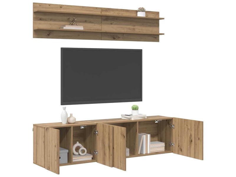  Unites tv 4 pcs chêne artisanal bois d'ingénierie  - Conforama C
