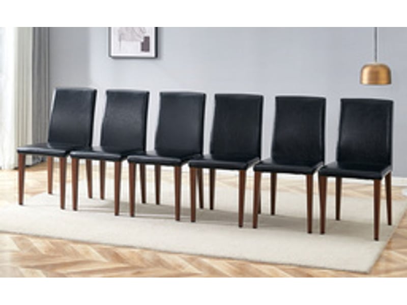  Lot de chaises 6 pièces revêtement cuir pu noir chaise repas à pieds métal aspect noyer style minimaliste  - Conforama B