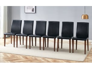 Lot de chaises 6 pièces revêtement cuir pu noir chaise repas à pieds métal aspect noyer style minimaliste